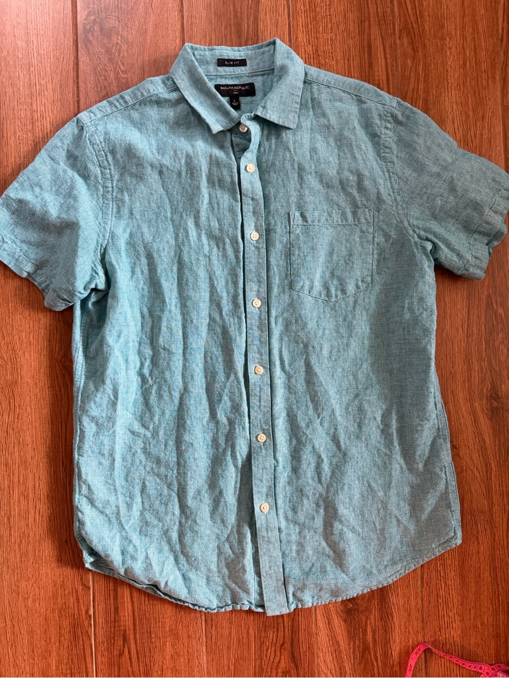 Banana Republic linen Short-Sleeve Button-Down Shirt - Teal / men’s large